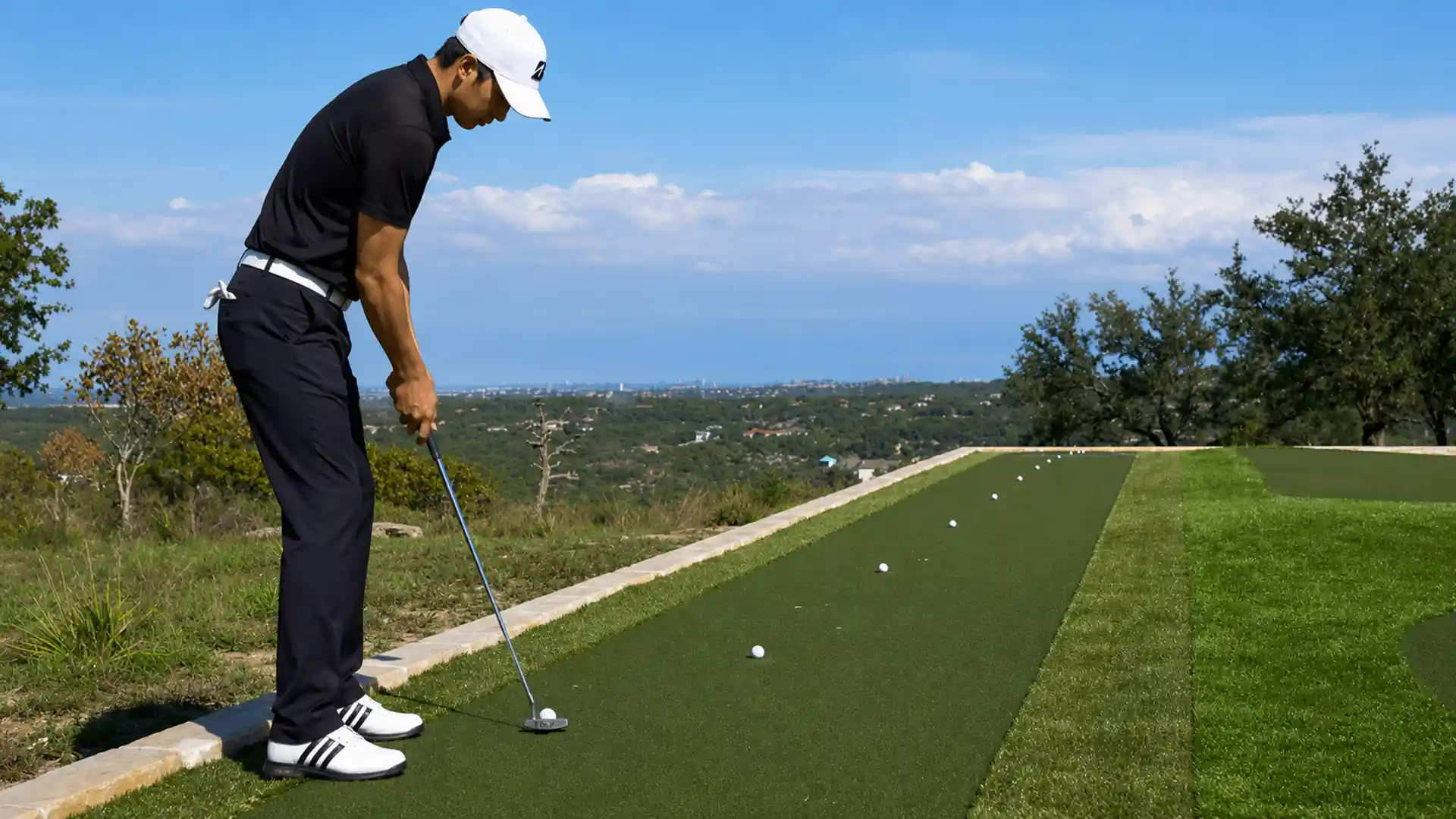 image of golfer practicing a long lag putt drill
