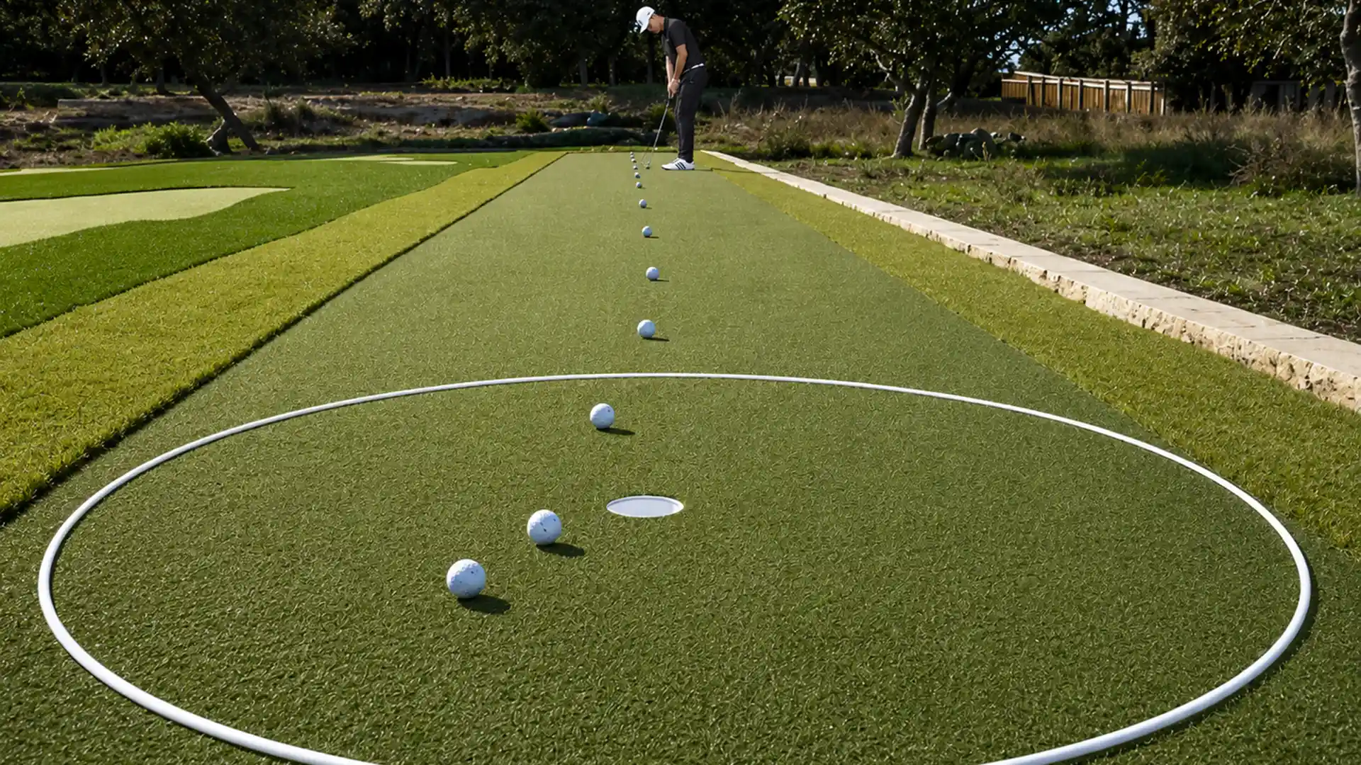 image of golfer practicing lag putt drill