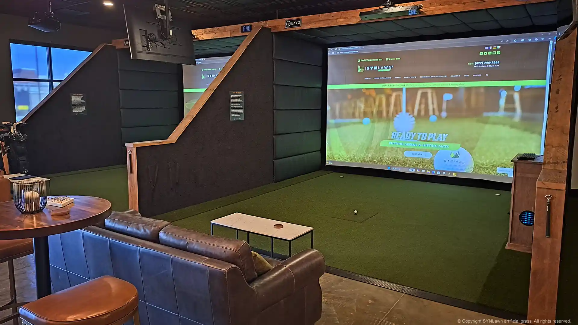 SYNLawn artificial grass for Golf Simulators installed at the Tee 18 indoor golf club in Mainesville Ohio near Cincinnati image of synlawn artificial grass for golf simulators at tee 18 indoor golf club in mainesville ohio