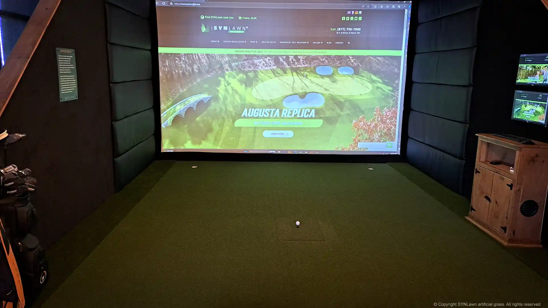 SYNLawn artificial grass for Golf Simulators installed at the Tee 18 indoor golf club in Mainesville Ohio near Cincinnati image of synlawn artificial grass for golf simulators at tee 18 indoor golf club in mainesville ohio