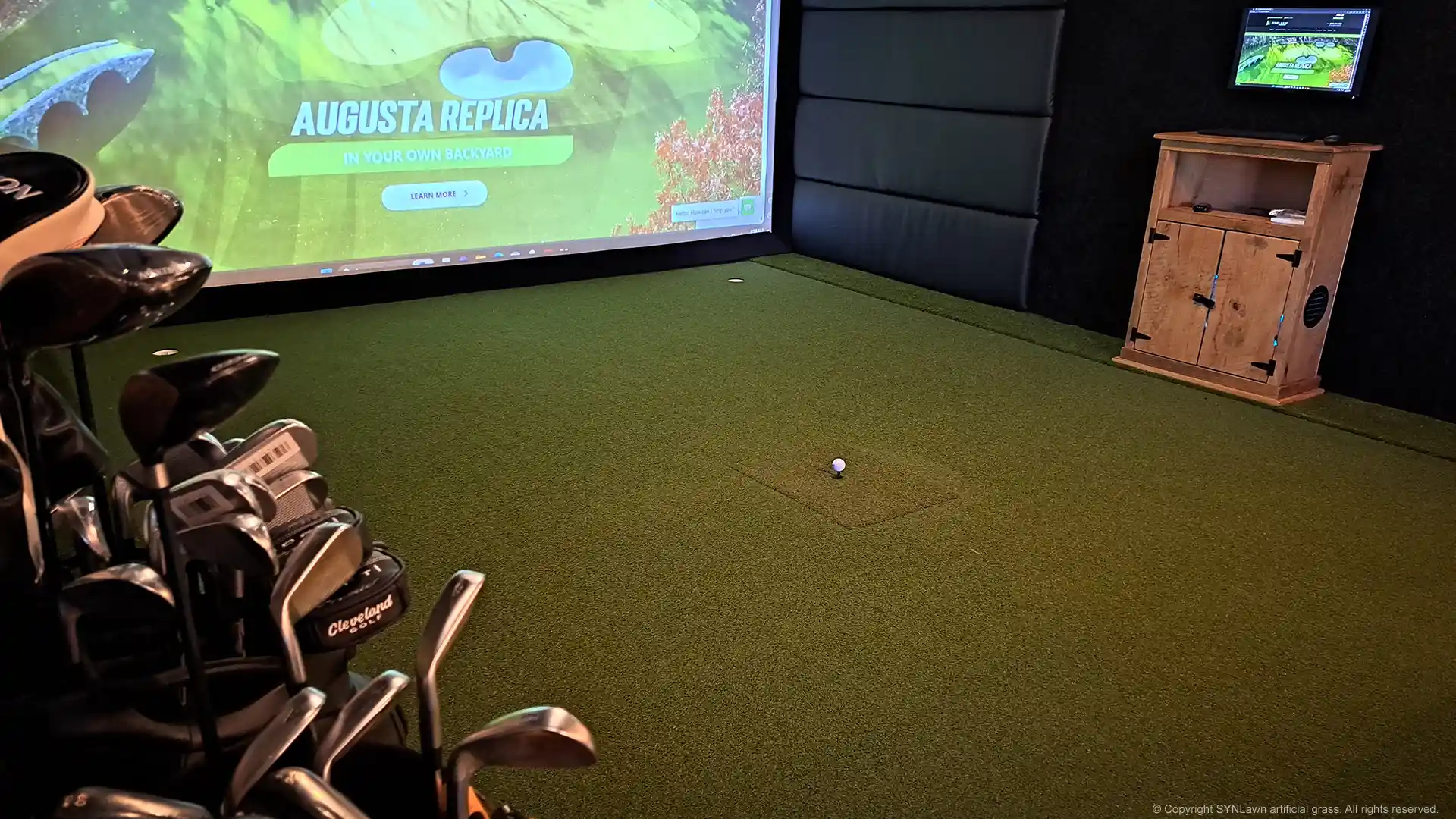 SYNLawn artificial grass for Golf Simulators installed at the Tee 18 indoor golf club in Mainesville Ohio near Cincinnati image of synlawn artificial grass for golf simulators at tee 18 indoor golf club in mainesville ohio
