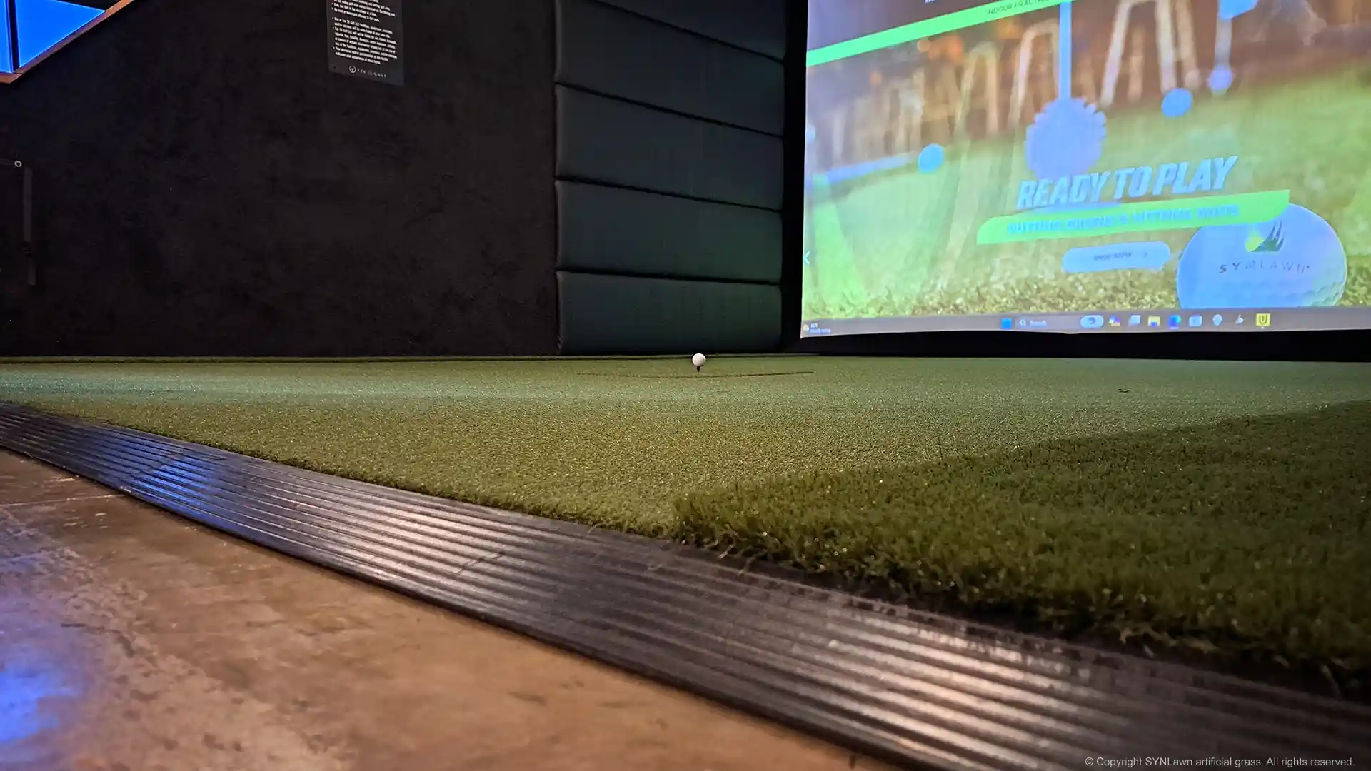 SYNLawn artificial grass for Golf Simulators installed at the Tee 18 indoor golf club in Mainesville Ohio near Cincinnati image of synlawn artificial grass for golf simulators at tee 18 indoor golf club in mainesville ohio